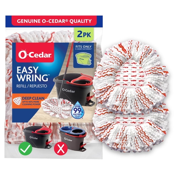 O-Cedar EasyWring Deep Clean Microfiber Spin Mop Head Replacements with Scrub Pad, Washable & Reusable, 2 Count