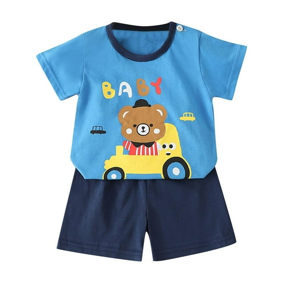 Odeerbi 6M-6Y Infant Boys Girls Summer Outfits Car Print Cotton Short Sleeve T-Shirt Shorts Two-piece Set Casual Elastic Waist Loungewear Infant Boys Girls Clothes