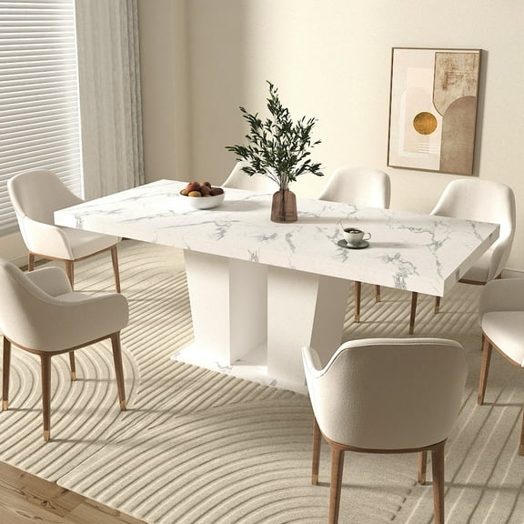 Extendable White Marble Dining Table For 6 - 10, Stunning And Practical Modern Table, 10 Guests