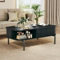 thumbnail image 3 of Coffee Table, 39.4" Mid Century Modern Coffee Tables for Living Room, Coffee Table with Storage Open Shelf, Fluted Table with Sliding Cabinet Door, 2-Tier Rustic Wood Desktop, Black, 3 of 14