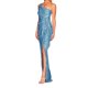 thumbnail image 5 of Vestidos de invitada de boda Prolriy para mujer, vestido largo plisado con lentejuelas y abertura en la cintura con lazo de un hombro para mujer 2024, vestidos de mujer azul 1 S, 5 of 7