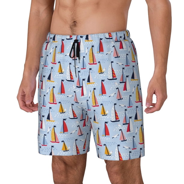 Fotbe Sailboats And Seagulls Traje de Baño para Hombre – Shorts de Natación de Secado Rápido con Forro y Bolsillos-Small
