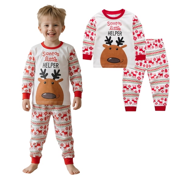 Tumao Christmas Pyjamas Set Elk Pajamas Winter Sleepwear Unisex Long Sleeve 2 Piece Nightwear Outfit Clothes