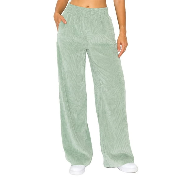 Cali1850 Women's Casual Corduroy Pants Elastic Waistband Wide Leg Loose Fit Trousers with Pockets