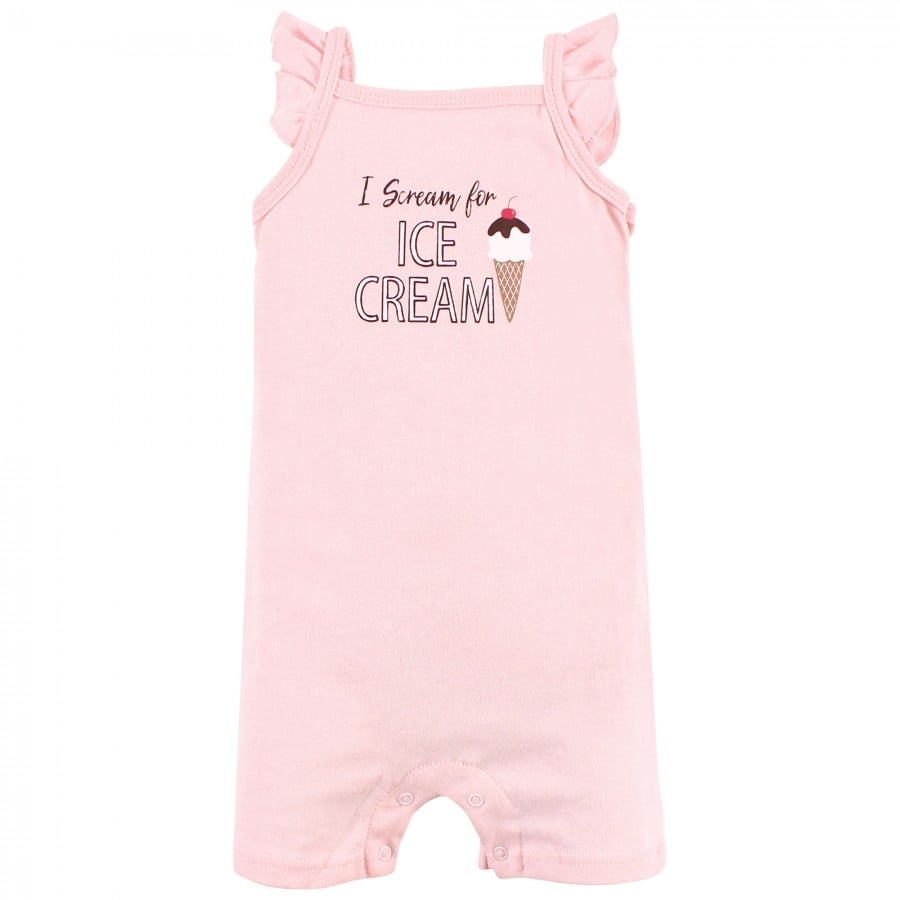 Hudson Baby Infant Girl Cotton Rompers, Banana Split, 0-3 Months