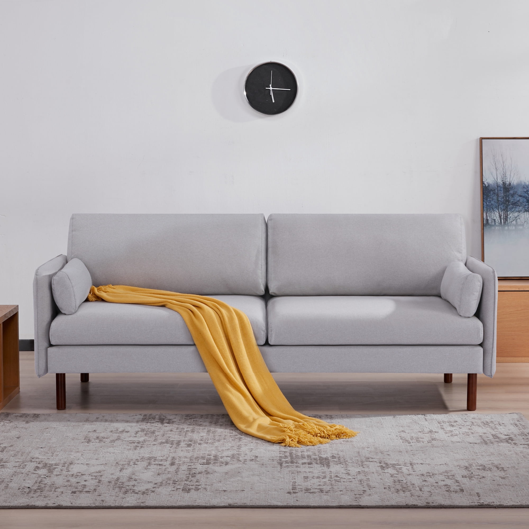 A&D Home Yucca Light Gray Polyester Modern Sofa, Upholstered Contemporary Couch