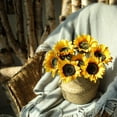 thumbnail image 5 of Vintage Sunflowers Artificial Flowers 7 Faux Silk Sunflowers Bouquet Fake Real Touch Long Stems Floral for Wedding Party Centerpieces Home Decoration(Gold), 5 of 5