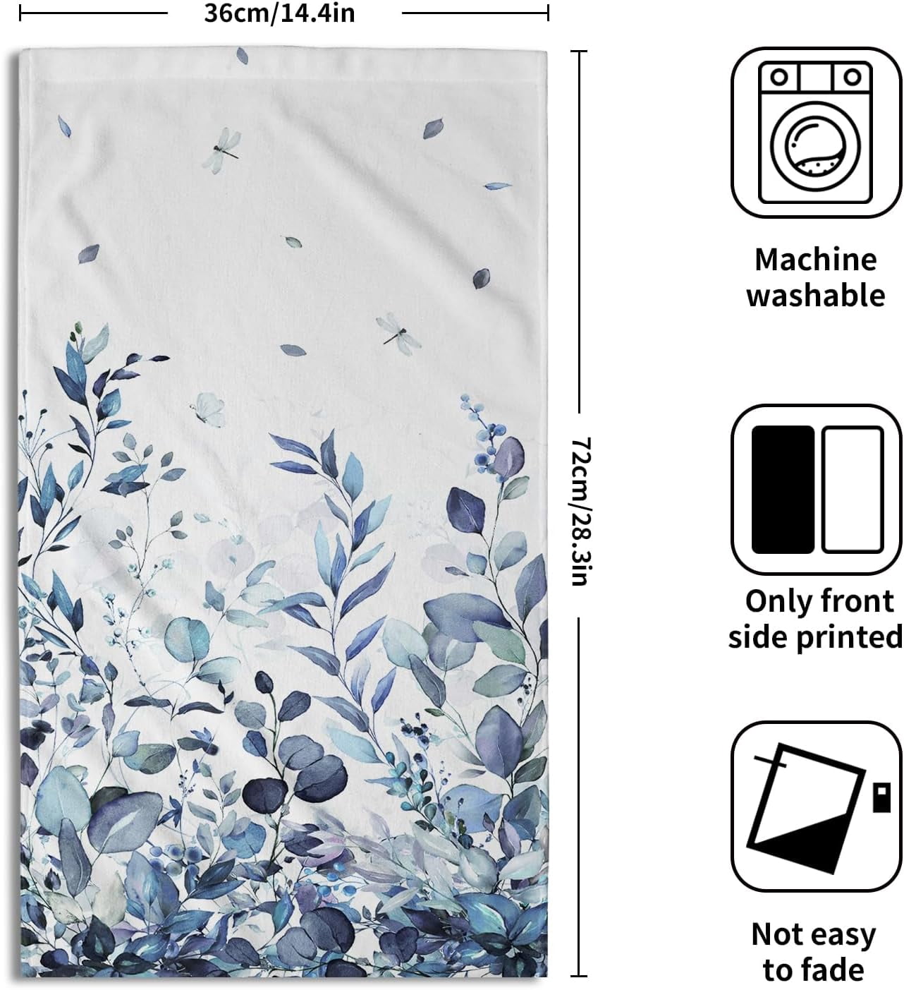 Blue Eucalyptus Leaves Hand Towels Set of 2, Botanical Leaf Floral Face Towel 28X14 inch, Quick Dry Ultra Absorbent Soft Washcloths for Kitchen Bathroom Yoga Workout Gym