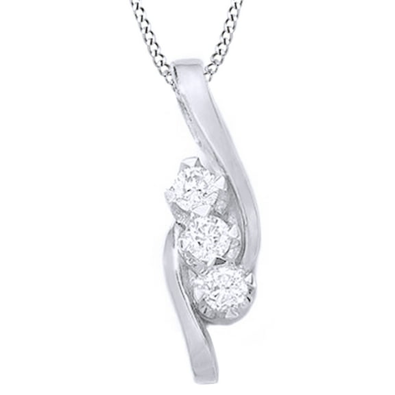 AFFY 0.50 Ct Round Cut Natural Diamond 3-Stone Pendant Necklace In 14K Solid White Gold