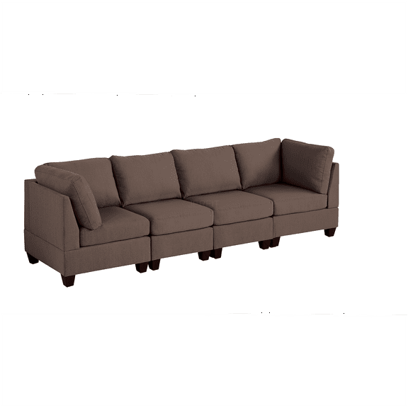 JERFIT Modular Sofa Set 4 Piece, Contemporary Sectional Seating Group with Corner & Armless Chairs, Coffee Brown Linen-Like Fabric for Living Room