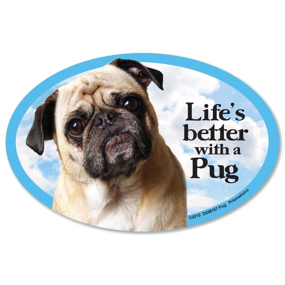 Pug Oval Dog Magnet for Cars (and fridges too!). Includes bonus �I Love My Dog� decal.