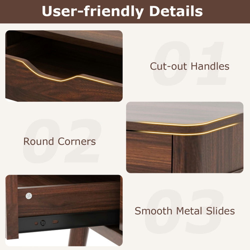 Demi Bonn 43.5" Computer Desk with 2 Drawers for Small Spaces, Home Office Desk Study Writing Table, Brown