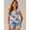 thumbnail image 3 of DARING DIVA Women's Tropical Square Neck Ruffle Tank Top XS Light Blue, 3 of 6