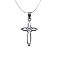 Paris Jewelry 18K White Gold 2 Ct Created Diamond Cross Stud Necklace 18 inch Jewelry Gift for Women plated