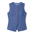thumbnail image 6 of Women's Denim Vest Causal Crewneck Button Front Waistcoat Summer Slimming Vests for Women, 6 of 7