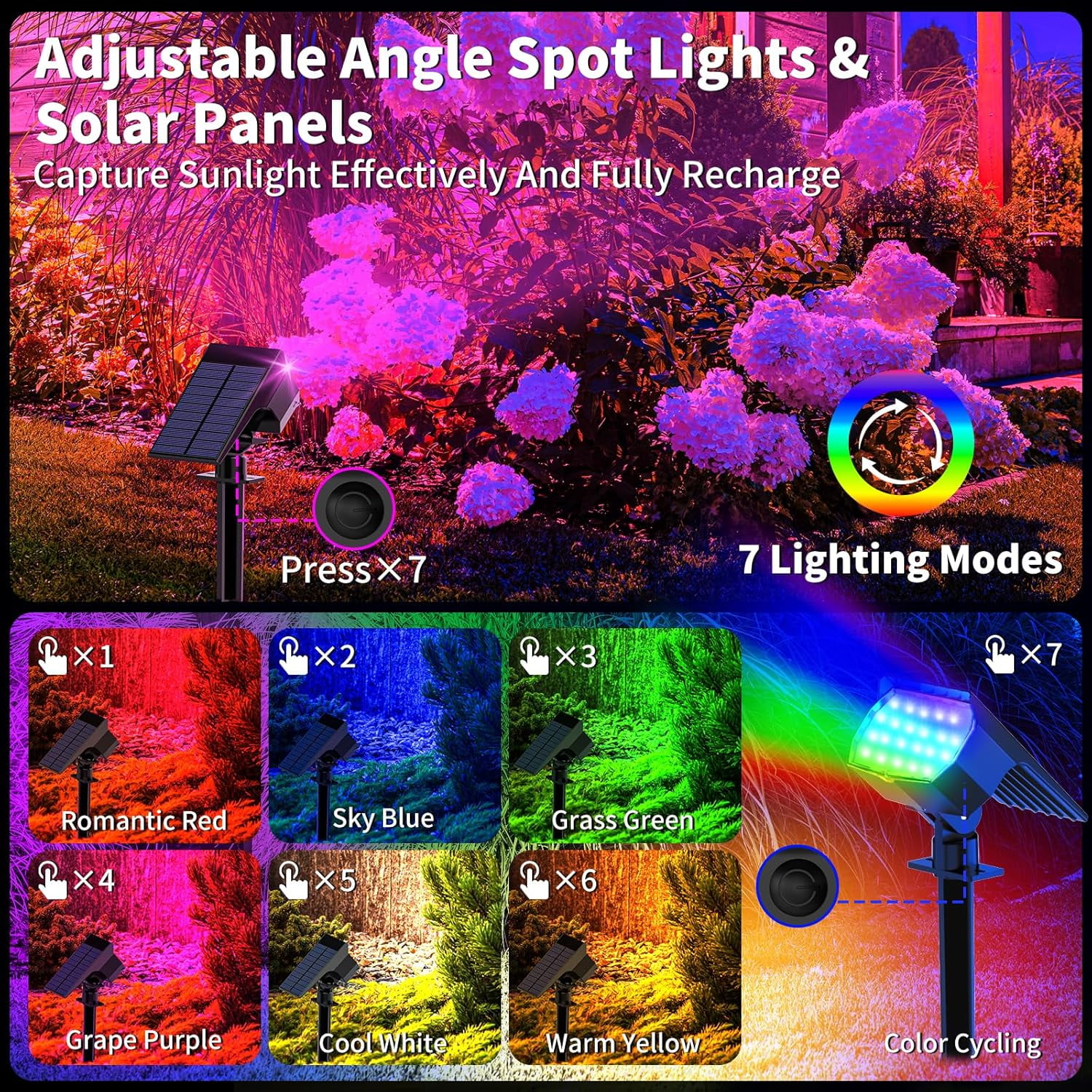 Solar Lights Outdoor, 12 pack, 7 Modes RGB, Waterproof Christmas Landscape Solar Spotlights for Pathway, Yard, Garden, Walkway