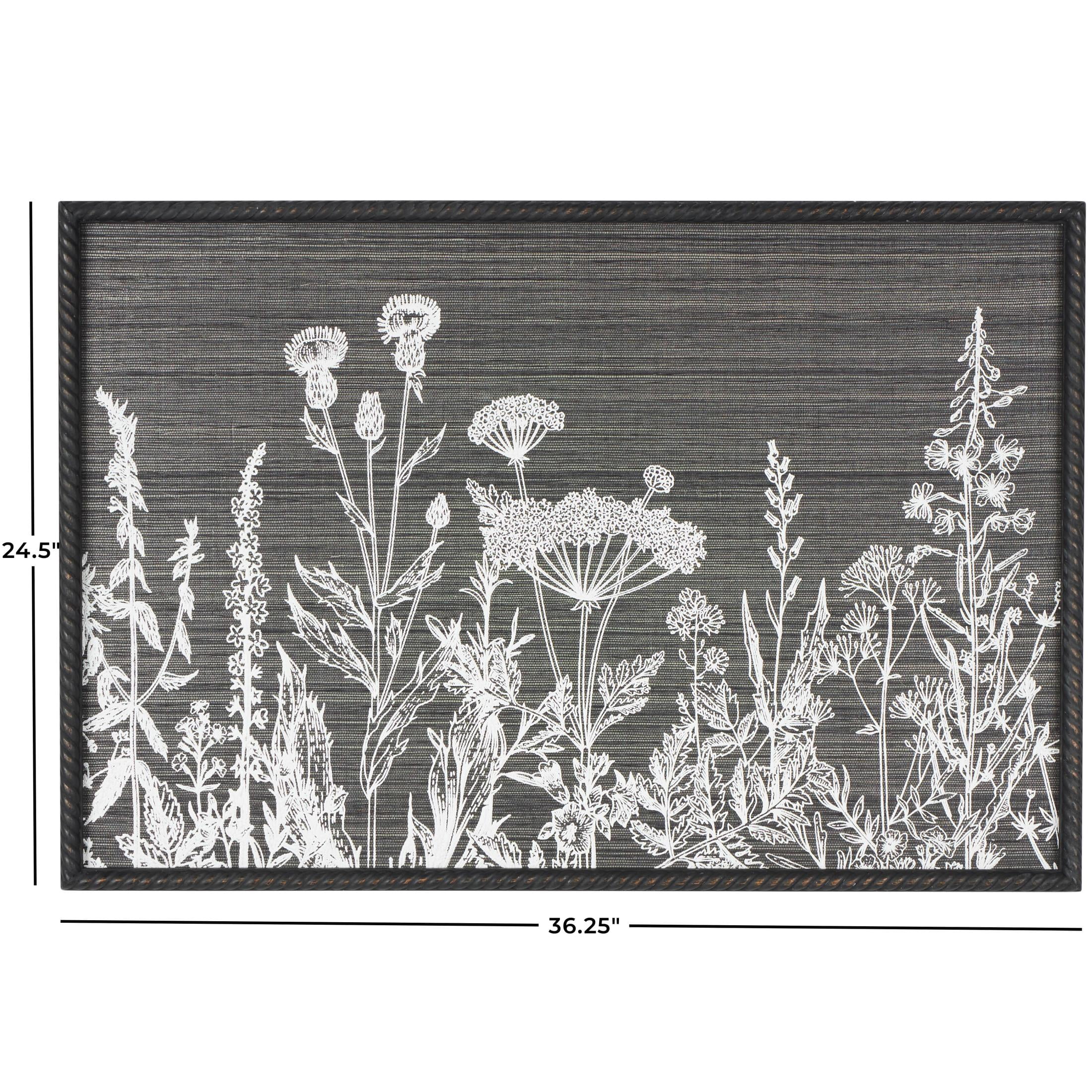36" x 25" Relief Floral Framed Wall Art with Gray Textured Backing and Black Twisted Frame, by DecMode