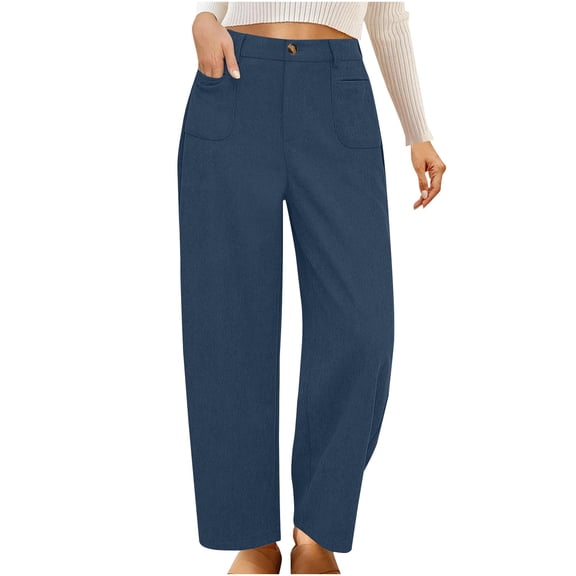 HAiming Womens Corduroy Pants Casual Buttons Waist Straight Leg Casual Plus Size Pants with Pockets Travel Vacation