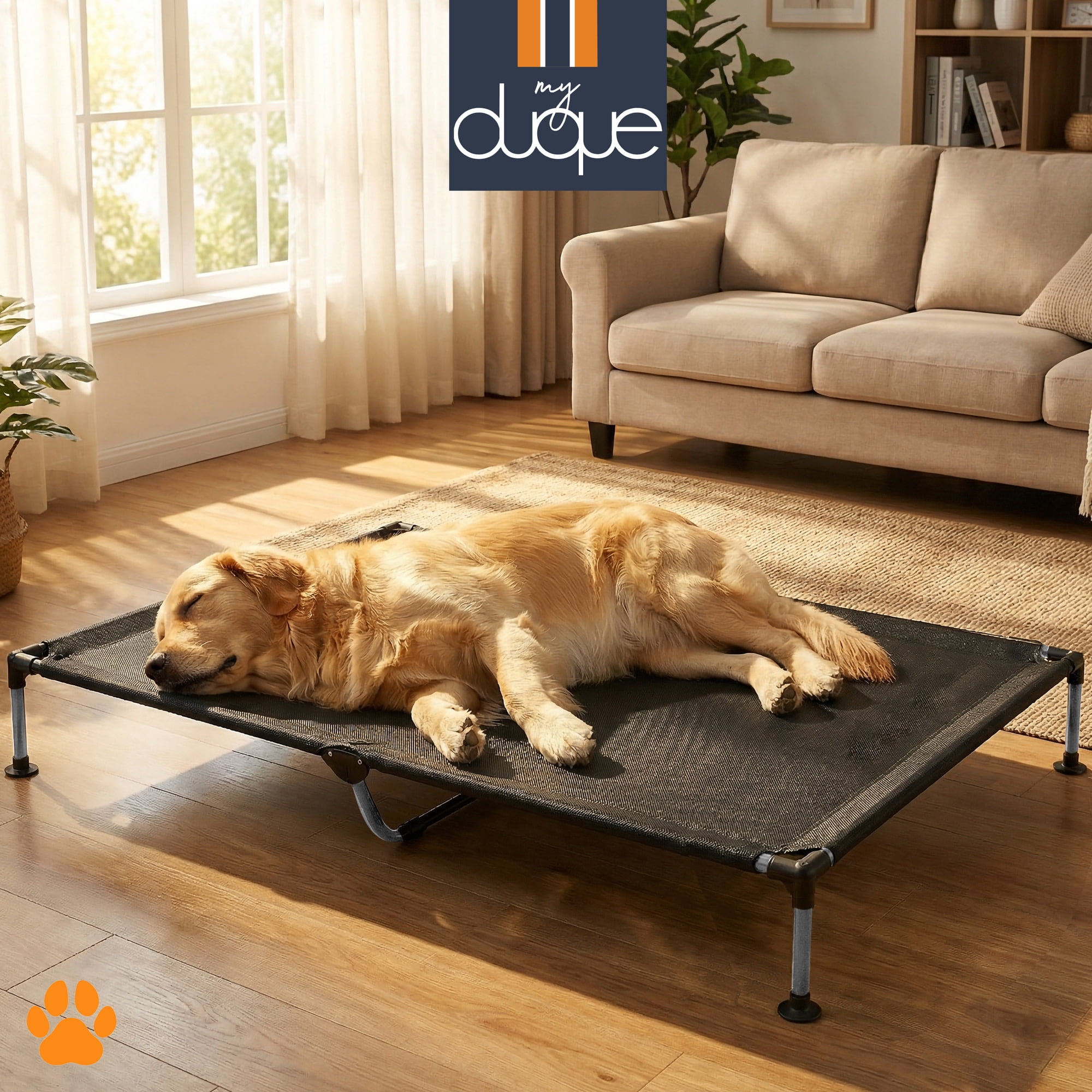 My Duque: COOLA Pet Bed - XLarge - Black, 51 x 34.5" Dog Lounger, Breathable Mesh Fabric, Elevated Structure For Joints, Steel Frame, Animal 119lb Cap