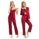 thumbnail image 3 of Conjunto de pijama SWOMOG para mujer, satén, 4 unidades, rojo oscuro, talla M, 3 of 6