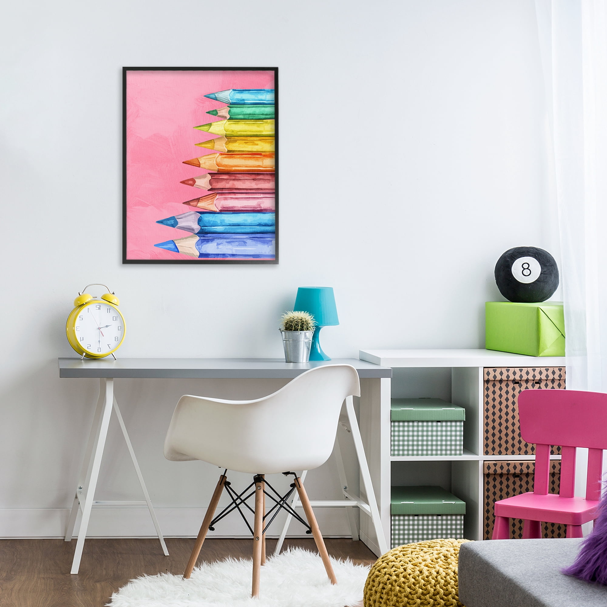 Stupell Industries Vibrant Pencils on Pink Black Framed Giclee Art, design by Kim Allen