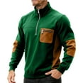 thumbnail image 4 of cocolona Mens Patchwork Sweatshirts Half Zip Stand Collar Pullover Tops Fall Winter Fashion Long Sleeve Shirts with Pockets, 4 of 4
