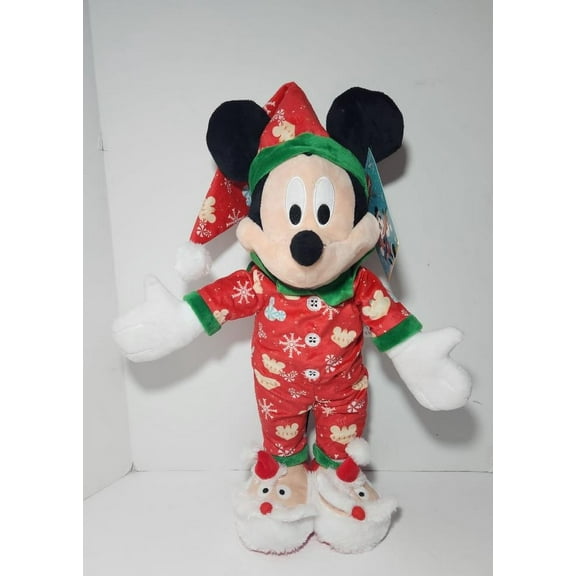19 Inch Disney Mickey Mouse in Christmas Pajamas Plush Greeter with Santa Claus Slippers