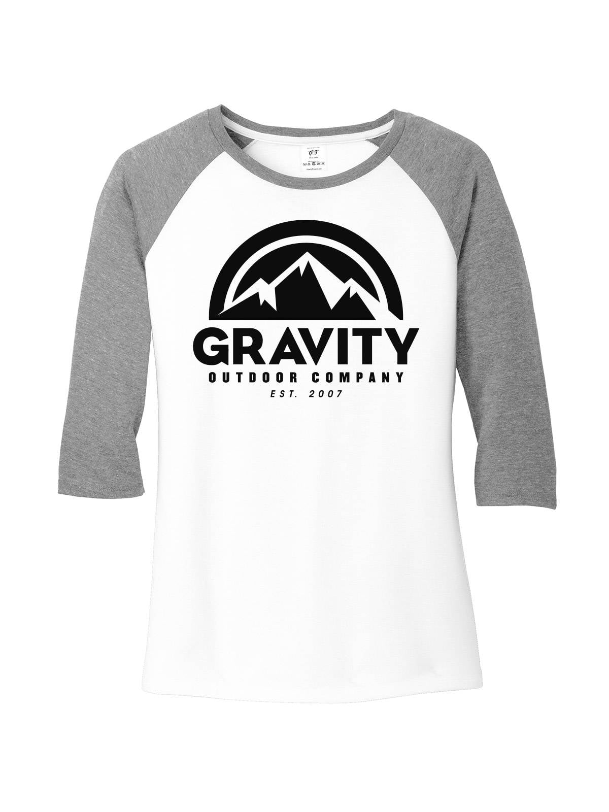 Gravity Outdoor Co. Chemise Raglan à Manches 3/4 pour Femmes - Logo Noir - Gris/Blanc - G