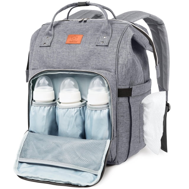 Mochila pañalera grande impermeable gris KeaBabies