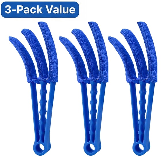 3 Pack Window Blind Cleaner Duster Brush, Handheld Microfiber Window Shutter Cleaner Tool for Air Conditioner Vents, Washable & Reusable Sleeves, Blue