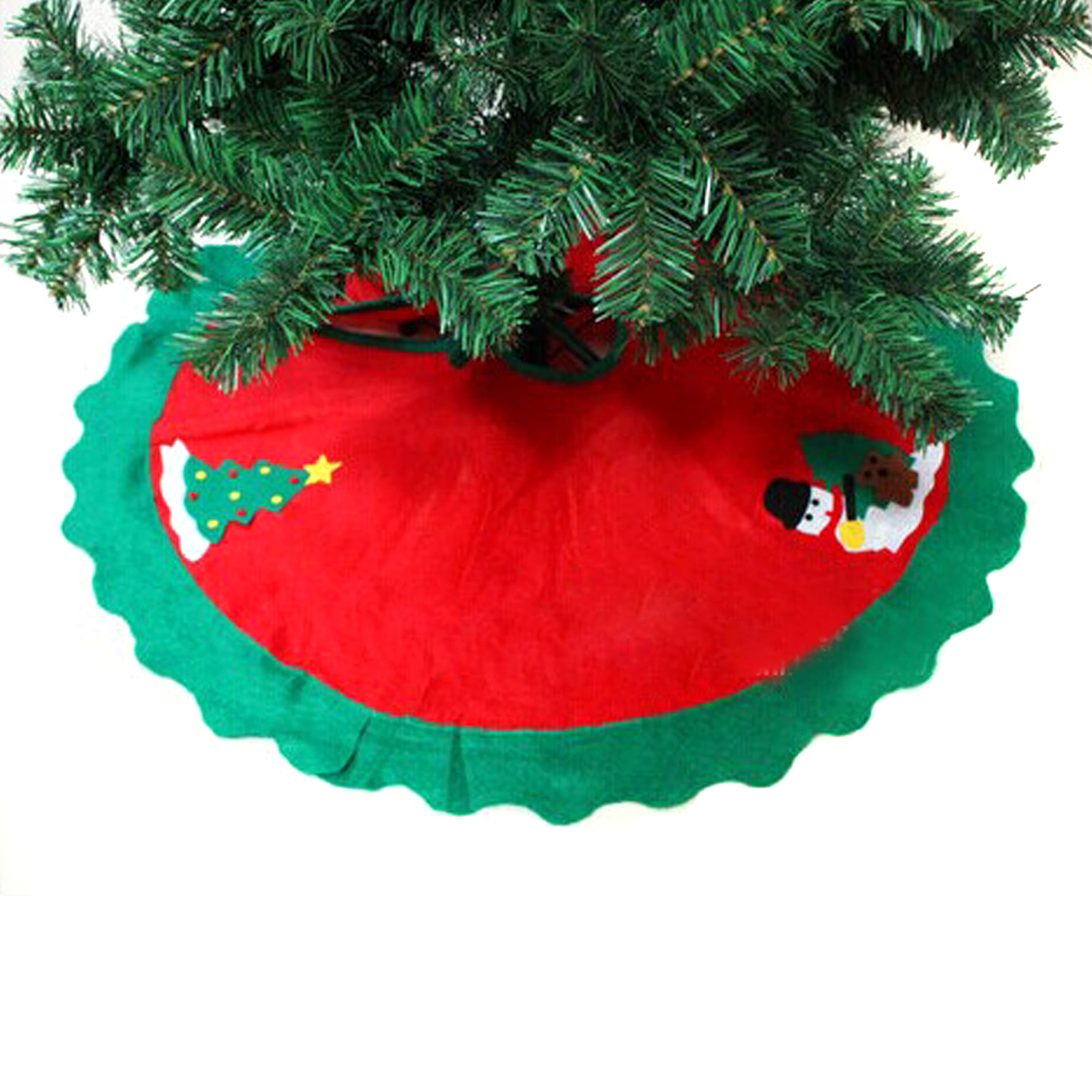 PICTURESQUE Red Christmas Tree Skirt 18 Inches Santa Claus and Snowman Pattern Xmas Tree Skirt for Holiday Decorations 