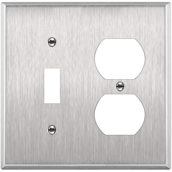 ENERLITES Combination Toggle Light Switch or Duplex Receptacle Outlet Metal Wall Plate, Corrosive Resistant, Size 2-Gang 4.50" x 4.57", 771121, 430 Stainless Steel, UL Listed, Silver, Standard