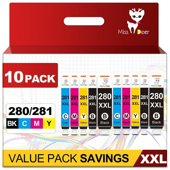 10-Pack PGI-280XXL/CLI-281XXL Ink Cartridges Compatible for Canon ink 280 and 281 for Pixma TR8520 TR8620a Printers