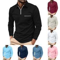 2 Pack Golf Shirts for Men Long Sleeve with Pocket and Zipper Collar T-Shirts Mens Casual Solid Pullover Breathable Athletic Workout Tees Tops