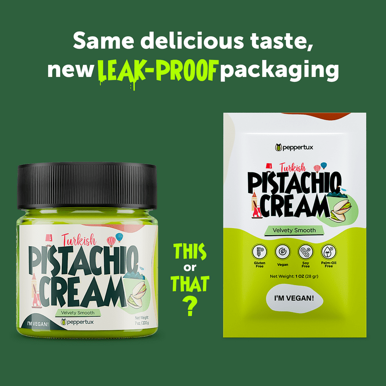 Peppertux Turkish Pistachio Cream, Single Serve Pouches 10oz, Box