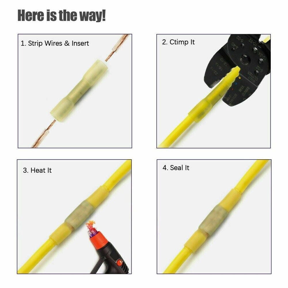 300Pcs 22-10AWG Heat Shrink Butt Wire Splice Connectors Seal Crimp Terminals