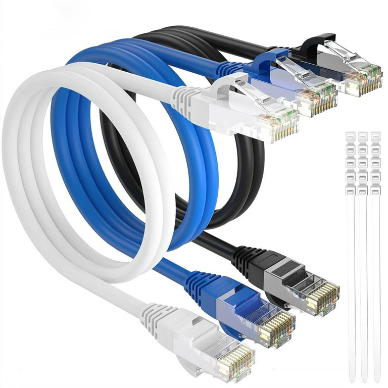 Cat 6 Ethernet Cable 12 Feet-3 Pack-Multi Colors, Gbps Patch Cord, Soft &  Flexible, High Speed Cat6 RJ45 LAN