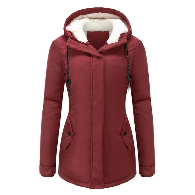WEIYLL Veste en Molleton Femme Manteau Chaud Doublé Trench à Capuche Épais Pardessus Rouge Vêtements d'Automne Taille P