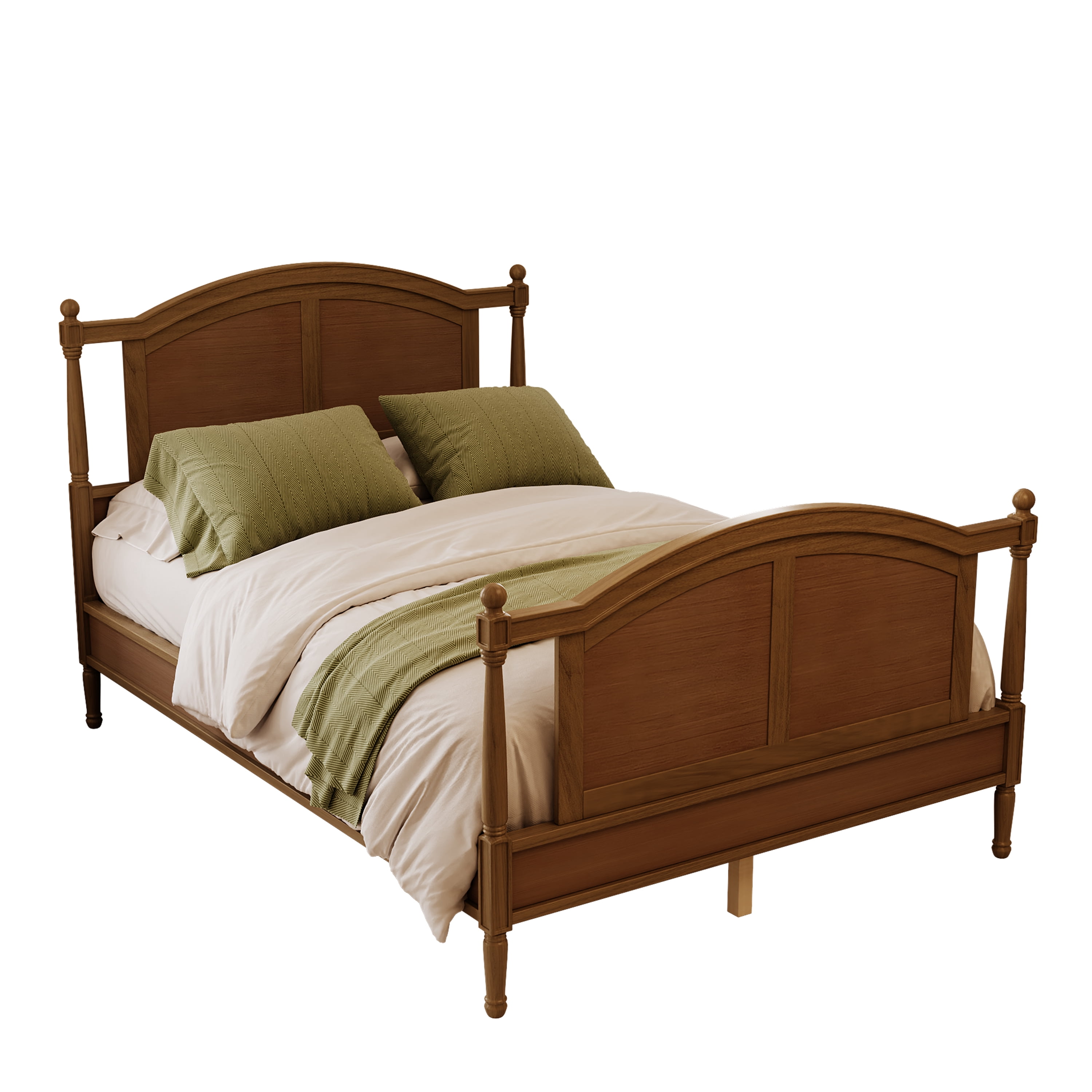 Mintazer Full Size Farmhouse Platform Bed Frame with Arched Panel Headboard & Footboard, Cottage Panel Bed Frame with Spindle Posts & Slat Support for Bedroom Guest Room, Walnut