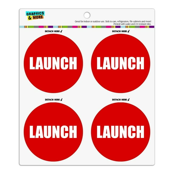 Red Launch Button Design Funny Refrigerator Fridge Locker Vinyl Circle Magnet Set