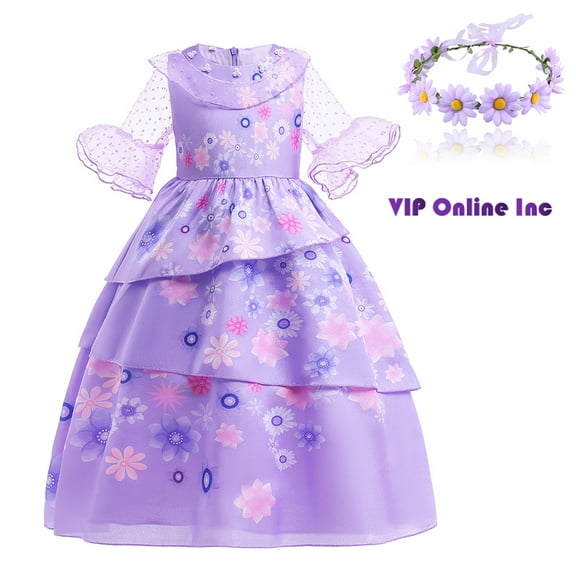 Kids Girls Isabela Dress Headwear Halloween Party Cosplay Costume