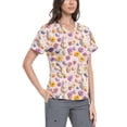 thumbnail image 2 of Scrubs For Women Plus Size，Easter Scrub Tops Women Bunny Egg Hunt Print Short Sleeve V Neck Stretchy Holiday Nurse Working Uniform Scrubs Sets，Light Purple，M, 2 of 4
