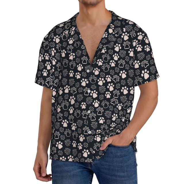 Fotbe Dog Paw Camisa Estampada de Manga Corta para Hombre, Casual de Verano, Estilo Playero, Sin Arrugas-XX-Large