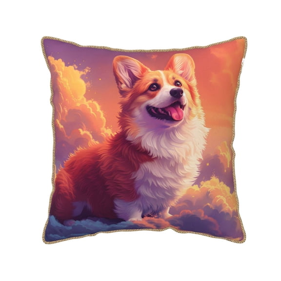 Xecao Sunset Cloud Corgi Print Soft Velvet Decorative Throw Pillow Covers, Square Cushion Cases for Bed, Sofa, Living Room, Car, and Indoor Outdoor Use-16"x16"