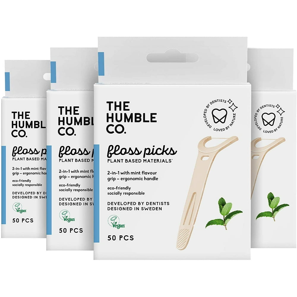 Natural Dental Floss Picks by The Humble Co. (200 Count) Vegan, Eco