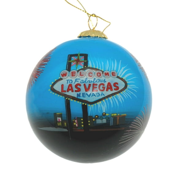 Blown Glass Christmas Ornament | Las Vegas Fireworks | Hand Painted Inside | Original Art | Includes Gift Box