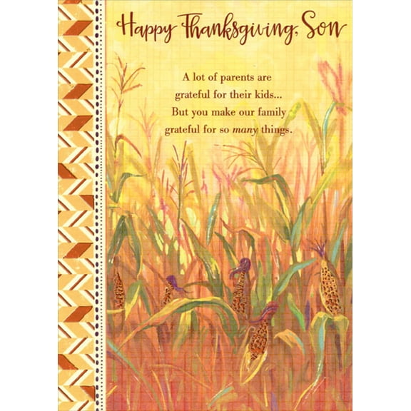 Designer Greetings Corn Field with Orange Foil Accents : Grateful For So Many Things Thanksgiving Card for Son