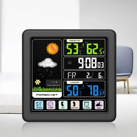 

Clearance! Weather Station Wirel Indoor Outdoor Thermometer Color Display Digital Weather Thermometer and Humidity with Atomic Clock Forecast Station with Calendar