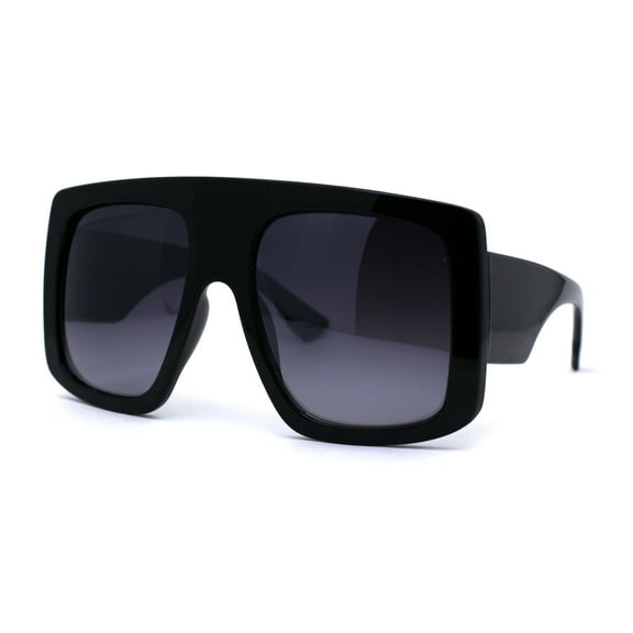Oversized Flat Top Thick Plastic Mobster Fashion Sunglasses Black Smoke