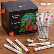 Shuttle Art 88 Colors Dual Tip Alcohol Based Art Markers,Permanent Marker Pens Highlighters with Case Perfect for Illustration Adult Coloring Sketching and Card Making